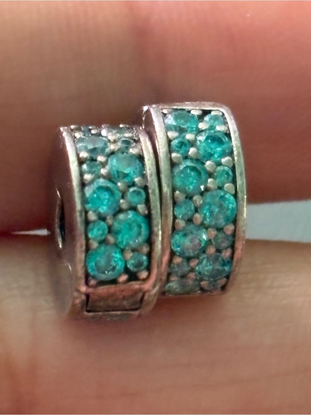 Pandora Sterling Silver Turquoise Pavé clips - Teal